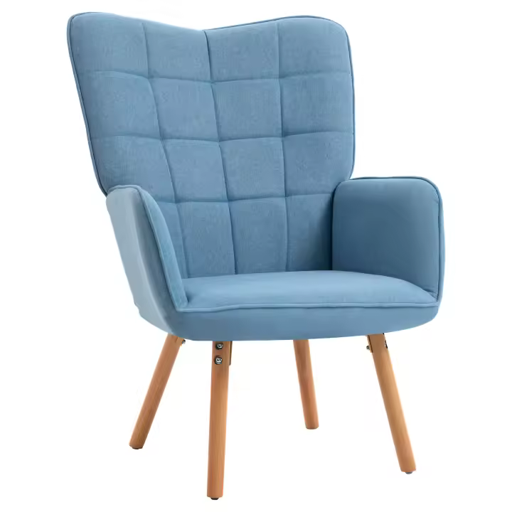 HOMCOM Butaca de Salón Moderna Sillón con Respaldo Alto Reposabrazos Tela de Lino y Patas de Madera de Haya para Comedor Cocina 71x76x101 cm - 1