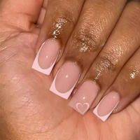 24 Pcs Uñas Postizas Largas Cuadradas En Rosa Brillante Con Patrón De Corazones Para Mujer Y Niña Regalo Ideal Para Fiestas Y Fiesta - details 0