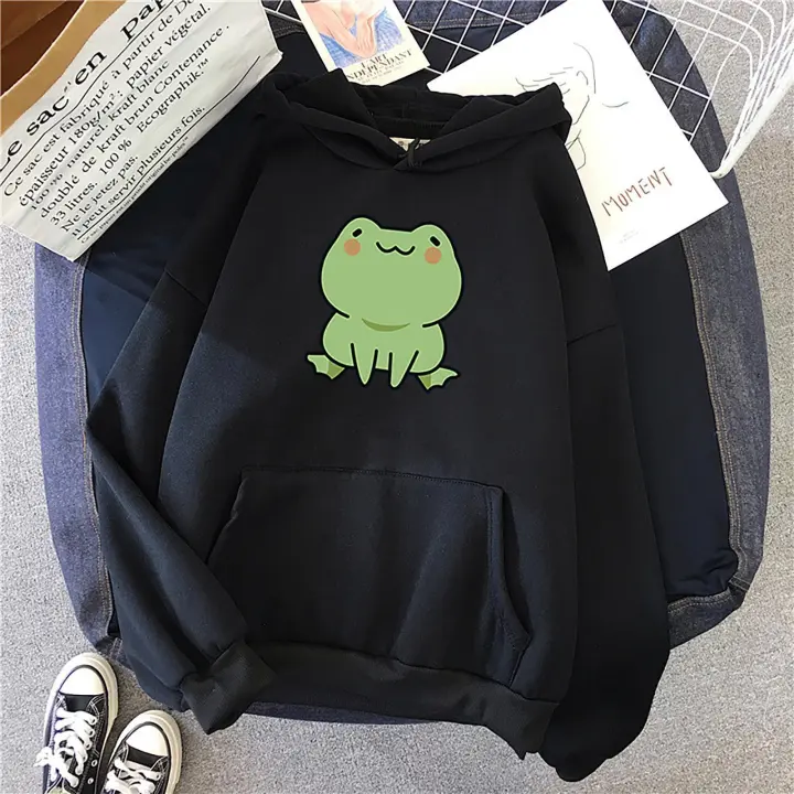  Sudadera De Manga Larga Casual Para Hombre Con Bolsillo Y Gorro Estampado De Rana Negra Suéter De Polyester Suave Para Otoño - 1