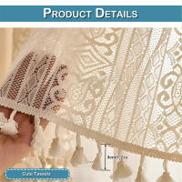 Panel De Cortina De Voile De Lino Boho Con Borlas Semi-Transparente Para Cocina Y Sala De Estar 2 Capas Con Bolso Para Rodamiento Cortinas Cortas Modernas Sin Aislamiento Térmico Ni Acústico - details 3