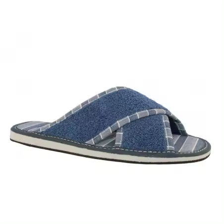 Zapatilla de Casa Hombre Toalla Marino. Referencia: 5565 Marino - Marca Vul-ladi - Zapatilla hombre para casa con la pala cruzada, muy confortable en tejido de toalla. - 1