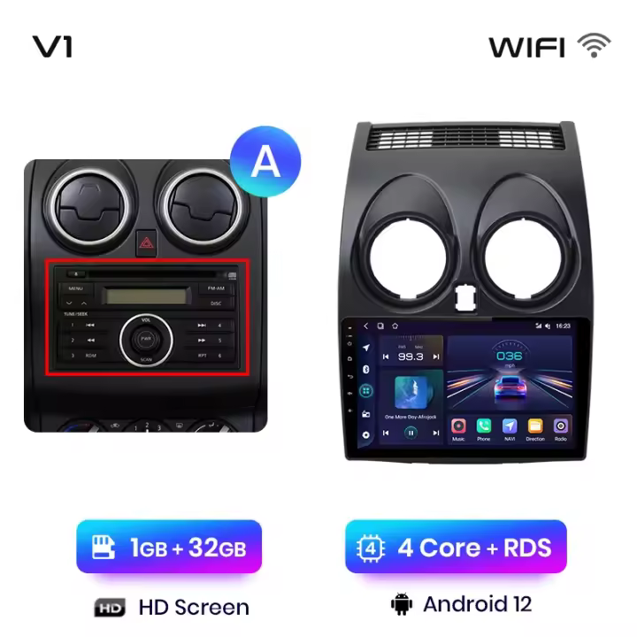 Junsun Radio Coche para Nissan Qashqai J10 2006 2007 2008 2009 2010 2011 2012 2013 Inalámbrico CarPlay Android Auto AI Voice 2 din Pantalla Coche Android Auto Multimedia Navegación GPS Auto radio - 1