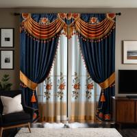 2 Piezas Cortina De Ventana De Lujo Estilo Chino Azul Con Bordado Digital HD Decoración Para Sala De Estar Y Dormitorio - details 5