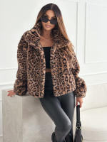 Abrigo Corto De Punto Leopardo Para Mujer Estilo Casual Manga Larga Moda De 2024 Abrigo Cálido Para Otoño E Invierno - details 2