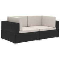 vidaXL Asiento seccional de esquina con cojines 2 pzas ratán PE Negro y blanco, Marrón, Gris Conjunto Terraza Muebles Jardín Exterior Juego de Muebles de jardín Mueble Jardín Exterior Muebles de Salon Exterior - details 2