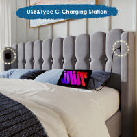 Cama Doble Tapizada 140x200 cm | Carga USB Typo-C Integrada | Robusta Estructura with Somier Metálico | Diseño Juvenil Moderno | Ideal para Dormitorios y Habitaciones de Invitados - details 5