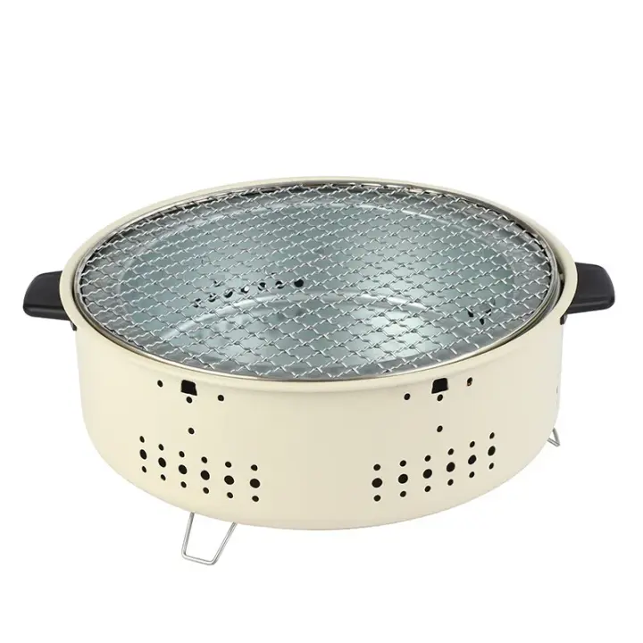 Parrilla Portátil De Acero Inoxidable Para Barbacoa Al Carbón Estilo Coreano Con Soporte Redondo Antideslizante Para Camping Al Aire Libre - 1