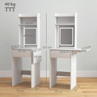 HOMCOM Tocador de Maquillaje con Luces LED de Color Ajustable y Espejo Tocador con Lateral Abatible Cajón Compartimentos Abiertos para Espacios Pequeños Blanco - details 2