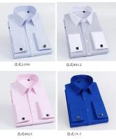Camisa De Manga Larga Para Hombre Con Cuello Windsor Y Faldón Contrastante Estilo Formal Ajustada Con Patrón Rayado Y Cuello Francés - details 14