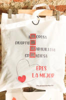 Bolsa de tela de poliéster tipo lino nature "Mamá Amorosa". Día de la Madre. Tote bag. DIY. Original. Regalos. Personalizados. Aires Nuevos. - details 1