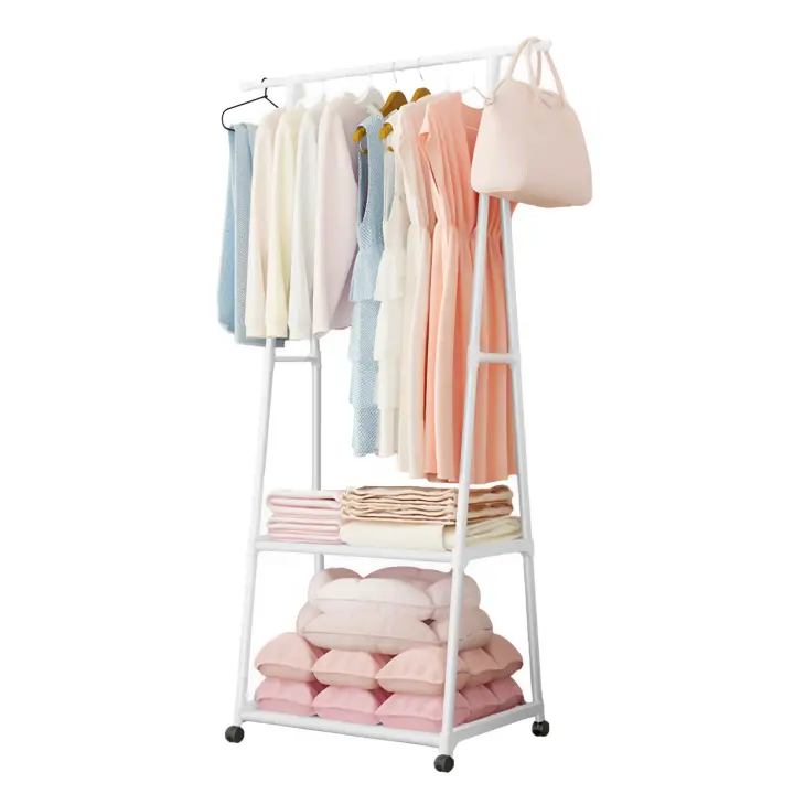 MAGIC SELECT Perchero Triangular con Barra Superior y 2 Baldas de Tela para Almacenamiento Inferior. Burro Ropa Independiente y Resistente. Perchero Burro para Recibidor, Pasillo, Vestidor. - 1