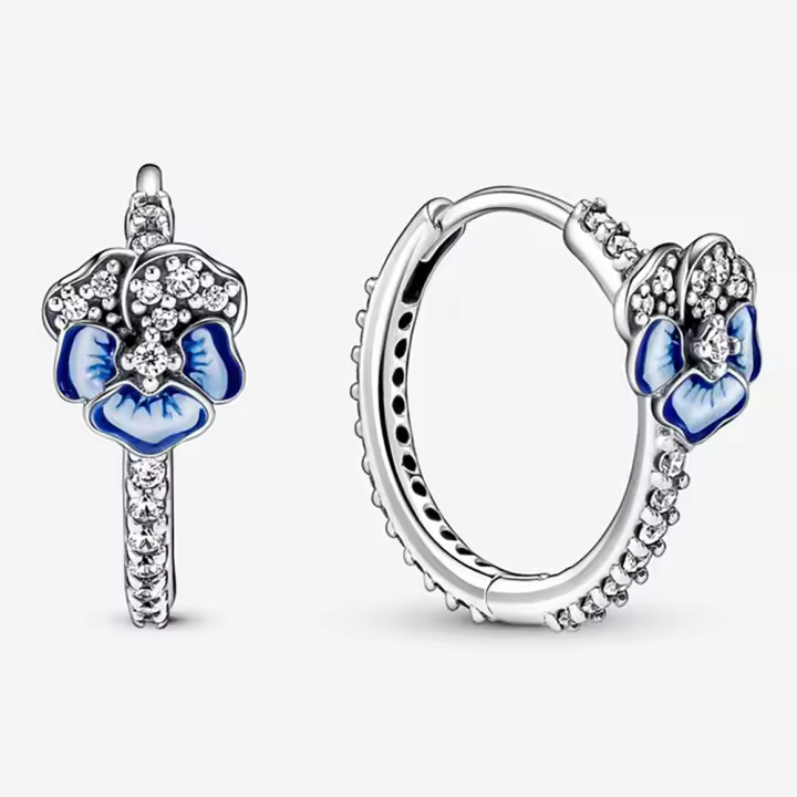 Pandora Pendientes de Aro en Plata de Ley Pensamiento Azul Abrazo Brillante，Incluye Caja Original - 1