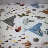 Juego De Sábanas 100% Algodón 3 piezas Indy de Naf Naf para cama de 90. Con bonitos dibujos de indios y cabañas. - details 1