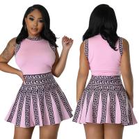 Vestido Mini De Oficina Para Mujer Estampado Y Elástico De Tenis Con Cuello Redondo Y Falda Plisada Casual Middle Age Polyester - details 4