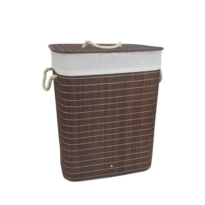 Cesto de la Ropa Sucia con Tapa Cesto de Lavandería de Bambú Plegable con Bolsa Lavable Extraíble Asas para Lavandería Dormitorio - 1