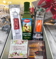 Caja de Navidad EXCLUSIVE: Aceite Oliva Virgen Extra + Salchichon Iberico Bellota + Sobrasada Iberica + Pate + Crema Floral de Queso - CAJA S - details 1