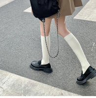 Medias Largas De Mujer En Color Sólido Estilo Preppy Japonesa Moda Dulce Medias De Algodón Y Poliéster Con Elástico Para Otoño E Invierno - details 1