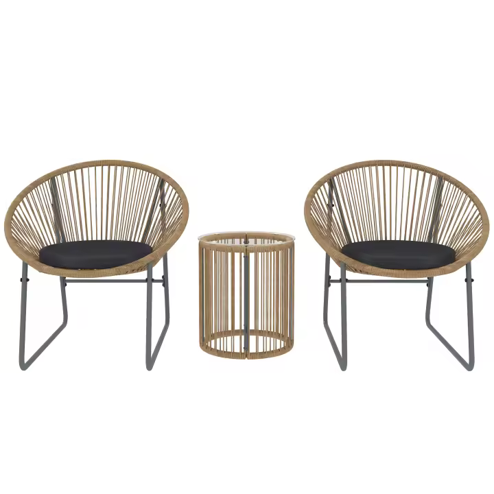 Outsunny Conjunto de Jardín Exterior de 3 Piezas Juego de 2 Sillas y Mesa de Ratán con Cojines Acolchados y Encimera de Vidrio Templado para Balcón Terraza Natural - 1