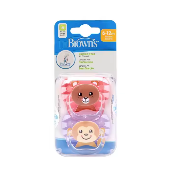 Chupete Dr Browns Silicona Animal Faces Rosa-Morado 6-12 Meses 2 Unidades - 1