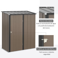 Outsunny Caseta de Jardín 1,34 m² 161,5x94,5x196 cm Cobertizo Exterior de Acero Galvanizado con Puerta y Cerradura para Almacenamiento de Herramientas Marrón - details 5
