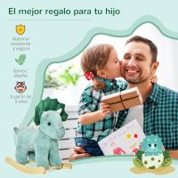 HOMCOM Caballito Balancín para Niños de +3 Años de Dinosaurio Balancín Infantil de Felpa con Sonidos Realistas y Base de Madera Asiento 36 cm Carga 45 kg 64x30x54 cm Verde Oscuro - details 0