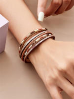 Pulsera De Cuero Genuino De Moda Con Hebillas Tejidas Y Cuentas Bohemias Para Mujer Y Adolescentes Cierre Magnético Hecho a Mano - details 10