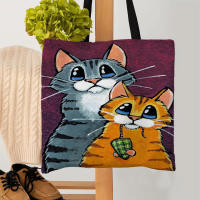Bolso De Hombro Para Mujer Durable Y Casual Con Dibujos De Gatos Bolso De Compras Y Playa Reutilizable De Lino Unisex - details 2