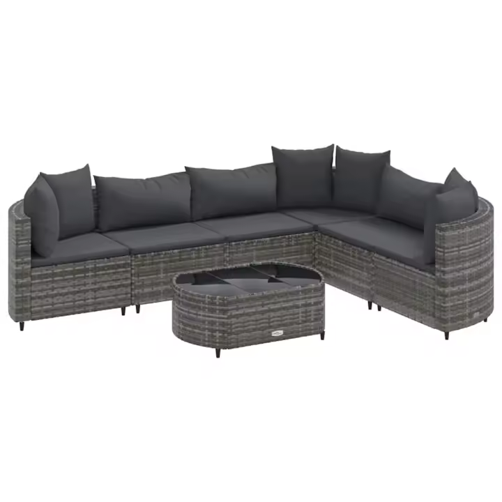 vidaXL Set de sofás de jardín 7 pzas con cojines ratán sintético gris - 1