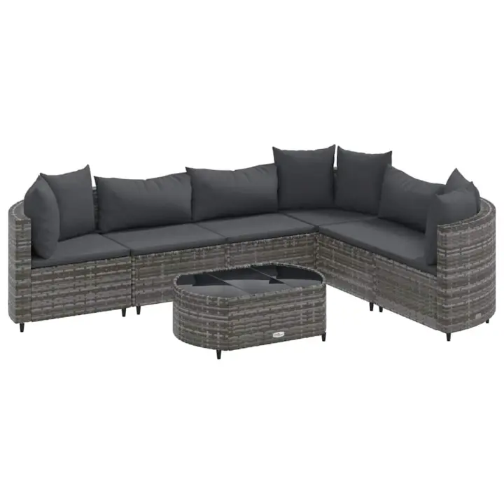 vidaXL Set de sofás de jardín 7 pzas con cojines ratán sintético gris - 1