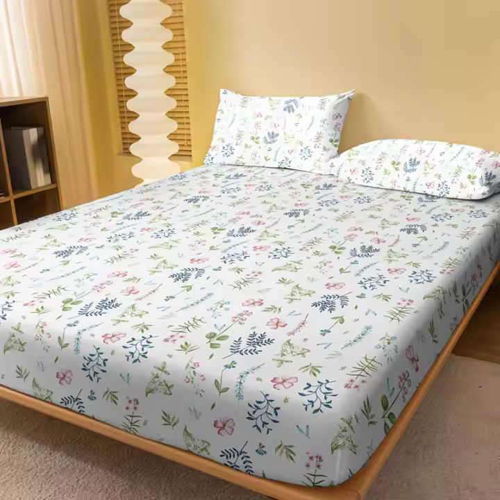 Sábana Ajustada Moderna Y Sencilla Con Estampado De Plantas Y Flores Mate Para Dormitorio Sin Almohadillas Ni Fundas De Cojín - 1