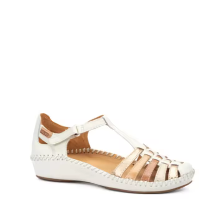 PIKOLINOS VALLARTA 655-0843C2 sandalias de piel color nata combinada, con puntera y talón cerrado, ligera y cómoda. - 1