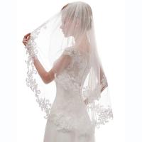 Velo De Novia VINOPROM Con 2 Capas De Encaje Y Flores Línea De Dedo Tamaño De Tule Con Peine Para Novias - details 1