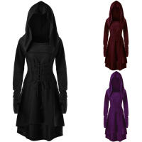 Vestido De Invierno Con Capucha Gótico Con Cinturón Y Manga Larga Vestido Bodycon Vintage Slinky Con Encaje Cuello Alto Estilo Americano Retro Para Mujer - details 4