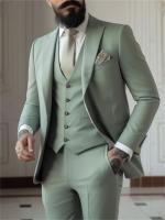 Traje De Novio Verde Sabio Para Hombre 3 Piezas (Chaleco+Pantalón+Abrigo) Trajes Formales Para Bodas Y Bailes De Prom Talla Delgada - details 1