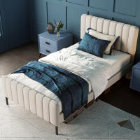 Cama tapizada Cama individual 90x200 cm, somier con somier de lámparas y cabecero ajustable, Cama tapizada en gris-beige, ropa de Cama para habitación de invitados (with colchón) - details 1