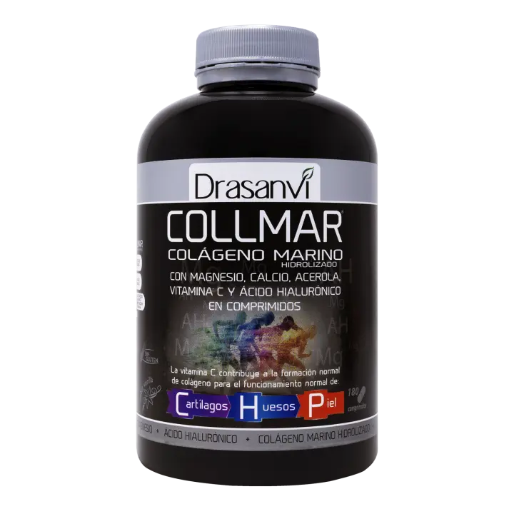 Drasanvi COLLMAR Comprimidos de 180 Unidades - Fórmula con Magnesio - Colágeno Marino Hidrolizado - ácido Hialurónico - Calcio - Vitamina C-Formación de Colágeno - Funcionamiento de Cartílagos - Huesos y Piel - 1