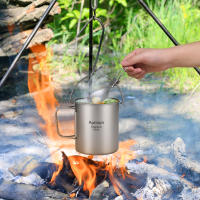 Juego De 3 Piezas De Titanio Ligero Con Olla De 750ml Taza De Agua De 450ml Cuchara Plegable Y Manija Collapsible Para Camping - details 4