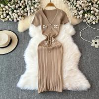 Vestido Largo Elegante Tejido Para Mujer Verano V Cuello Suelto Botones Bodycon Midi Fiestas Oficina Vestidos De Mujer - details 16