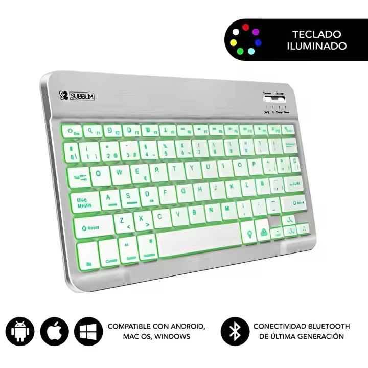 Subblim Teclado Retroiluminado Bluetooth Smart Ultra Delgado para Ordenador Portátil Español Plateado - 1