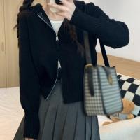 Chaqueta De Suéter Suave Para Mujer Con Capucha Y Cierre De Cremallera Estilo Preppy Comoda Y Ajustada Color Sólido Top Corto De Otoño - details 7