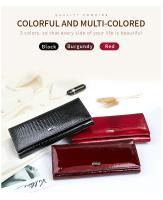 Cartera De Cuero Genuino Para Mujer Con Porta Tarjetas Larga Y Cremallera Porta Moneda Casual Color Negro Rojo Winered - details 3