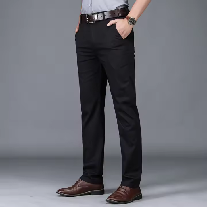 Pantalones Casuales De Algodón Para Hombre Primavera Verano Verde Negro Caqui Estilo Business Cierre De Cremallera High Waist - 1