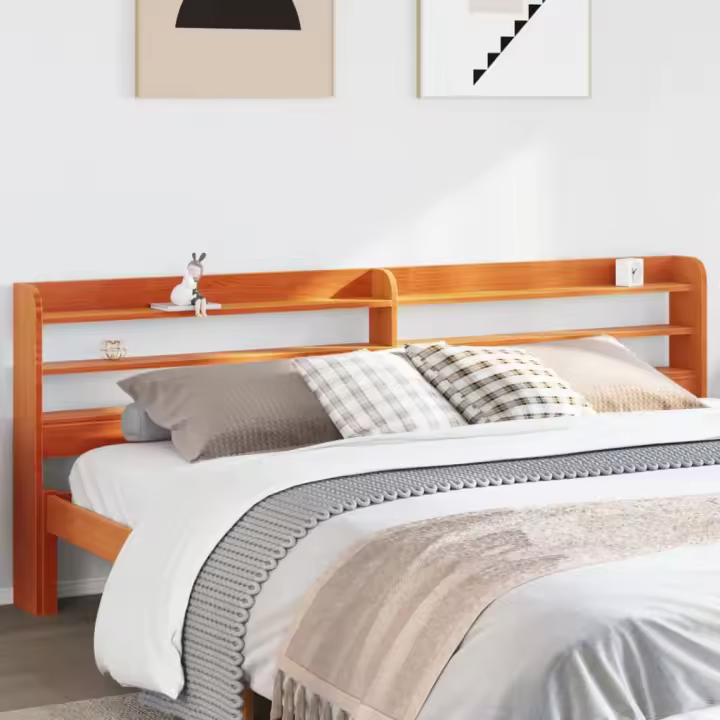 Cabecero de cama con estantes madera maciza pino marrón 200 cm - 1