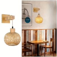 Sconce De Pared Hecho a Mano En Bambú Con Cordón De Enchufe - Iluminación Bohemia Rústica Para Dormitorio Espacios Comerciales Lámpara Vintage - details 2