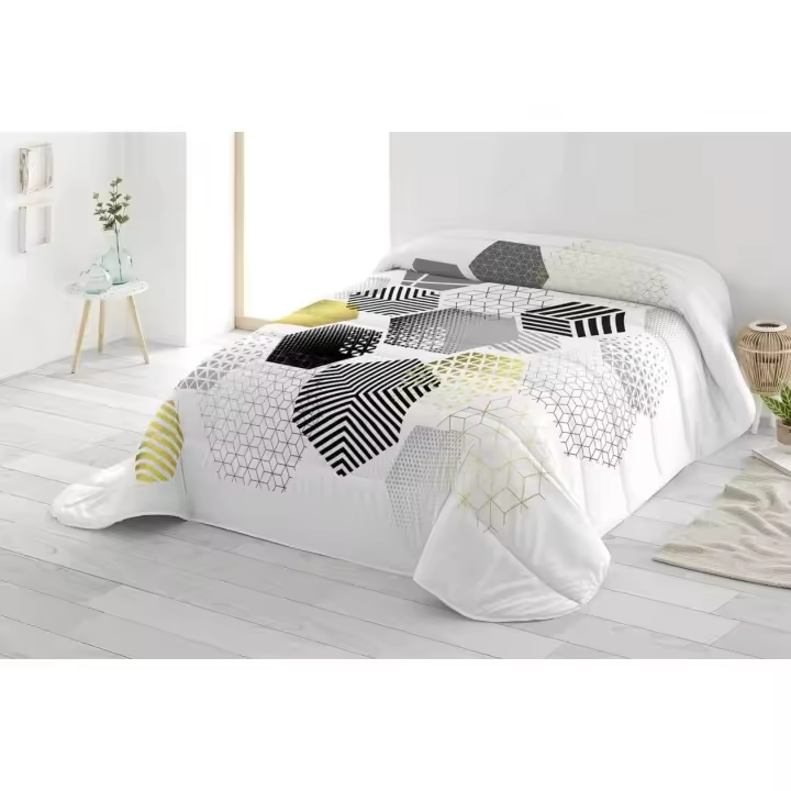 Edredón Gauss Naturals Nórdico 300 Gramos - Diseño Geométrico - Tonos Negros, Gris y Amarillo - Fondo Blanco - 1
