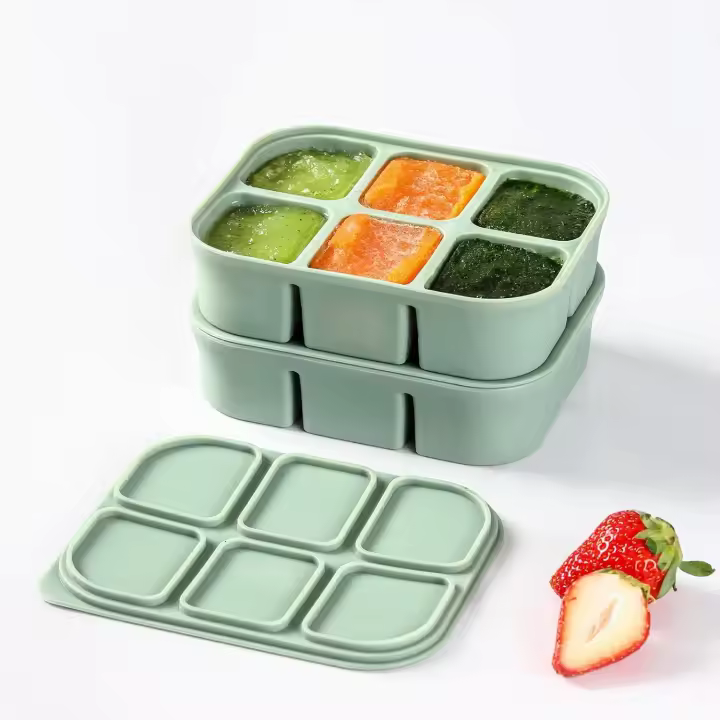 Paquete de 2 moldes de silicona apilables grandes para cubitos de hielo y máquina para hacer cubitos de hielo cuadrados de fácil liberación con tapa extraíble.Para cócteles, whisky, sopas y comida para bebés - verde - 1