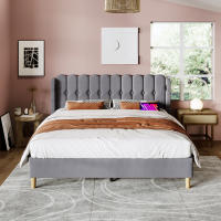 Cama Doble Tapizada 140x200 cm | Carga USB Typo-C Integrada | Robusta Estructura with Somier Metálico | Diseño Juvenil Moderno | Ideal para Dormitorios y Habitaciones de Invitados - details 3