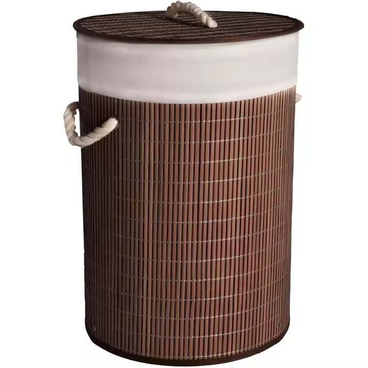 AWIKU Cesto Plegable Redondo de Bambú para Ropa Sucia - 1 Compartimento - Asas - Tapa - Bolsa Extraíble y Lavable - Pongotodo - Ligero - 50 X 35 Cm - 1