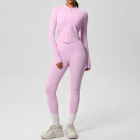SSITO Traje de Yoga de 2 UDS., Conjunto Deportivo de Gimnasio para Mujer, chándales para correr con Cremallera, ropa Deportiva de entrenamiento, Camisa Deportiva Larga de manga, ropa de Yoga - details 46