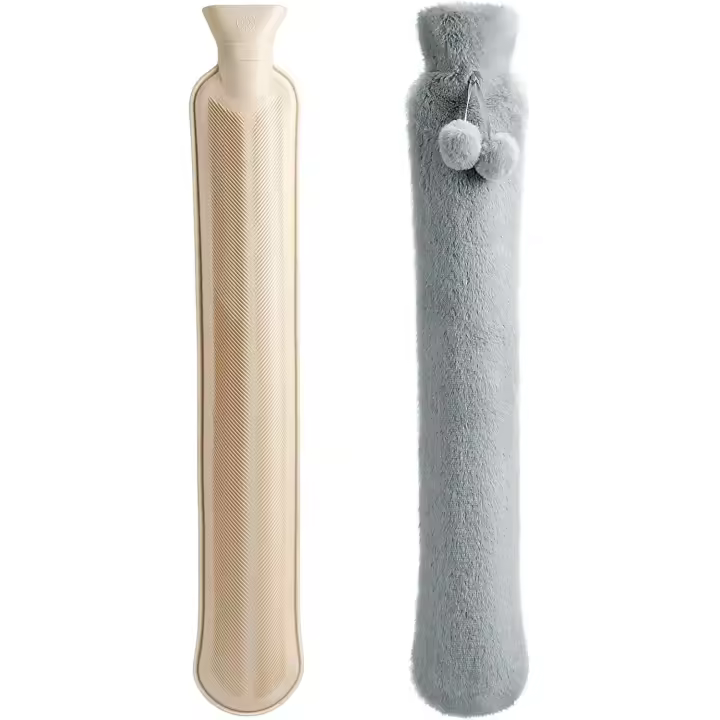 Bolsa de Agua Caliente, Homealexa Botellas de Agua Caliente con 72 cm Suave Sweatshirt Funda, 2L Natural Goma Agua Caliente Bolsa Hot Water Bottle para Mantener El Calor, Gris - 1